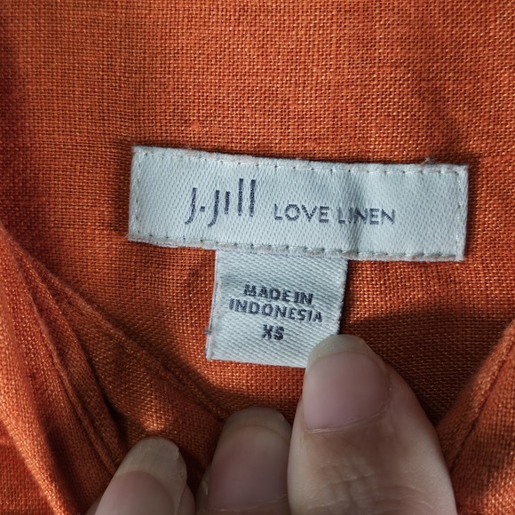 J Jill Love Linen Top Womens XS Orange Button Front 100% Linen Casual Preppy - Picture 3 of 11